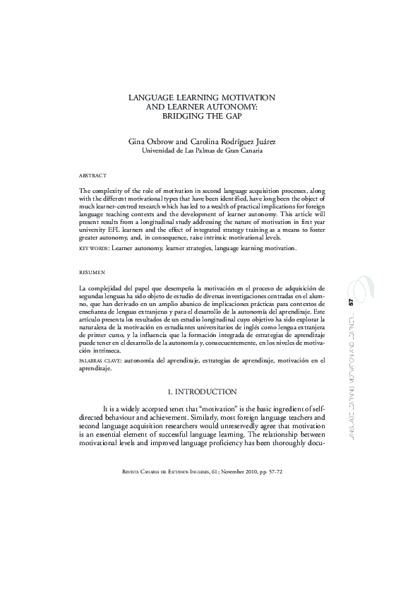 (PDF) Language Learning Motivation and Learner Autonomy: Bridging the Gap