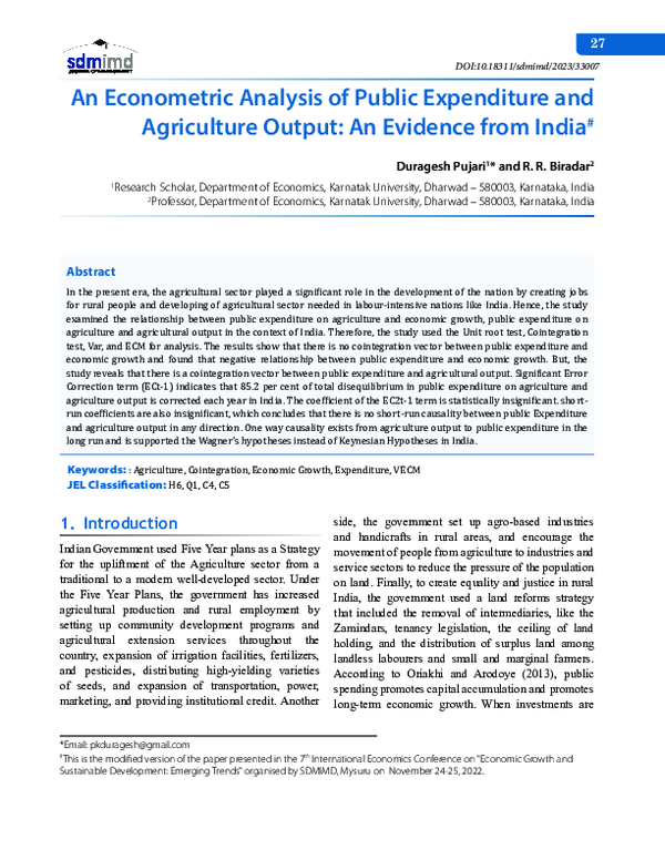 (PDF) An Econometric Analysis of Public Expenditure and Agriculture ...