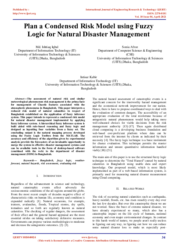 (PDF) Plan a Condensed Risk Model using Fuzzy Logic for Natural ...