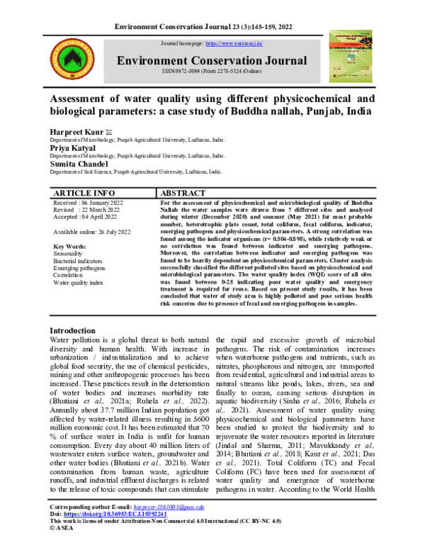 (PDF) Assessment of water quality using different physicochemical and ...