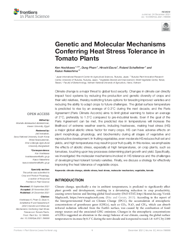 (PDF) Genetic and Molecular Mechanisms Conferring Heat Stress Tolerance ...