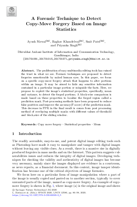 (PDF) A Forensic Technique to Detect Copy-Move Forgery Based on Image ...