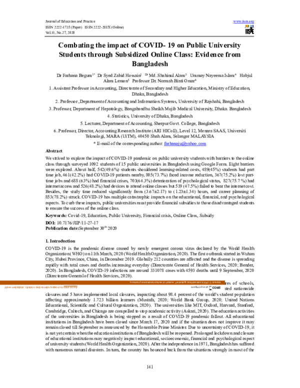 (PDF) Combating the impact of COVID- 19 on Public University Students ...