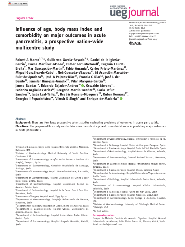 (PDF) Influence of age, body mass index and comorbidity on major ...