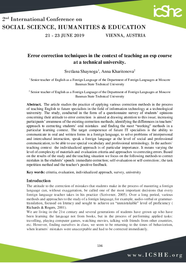 (PDF) Error correction techniques in the context of teaching an esp ...