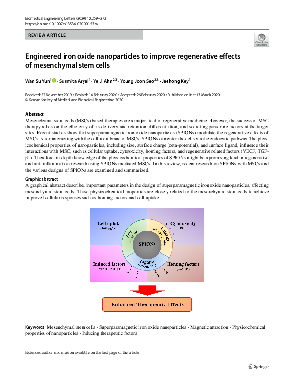 (PDF) Engineered iron oxide nanoparticles to improve regenerative ...