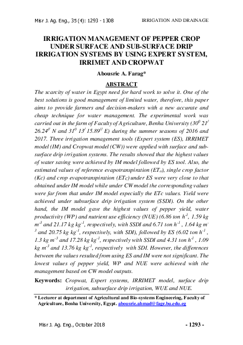 (PDF) Irrigation Management of Pepper Crop Under Surface and Sub ...