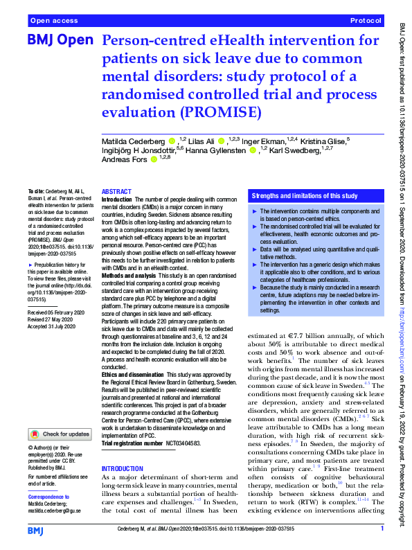 (PDF) Person-centred eHealth intervention for patients on sick leave ...