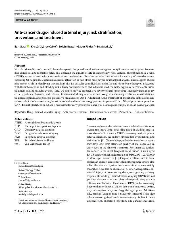 (PDF) Anticancer drugsinduced arterial injury risk stratification