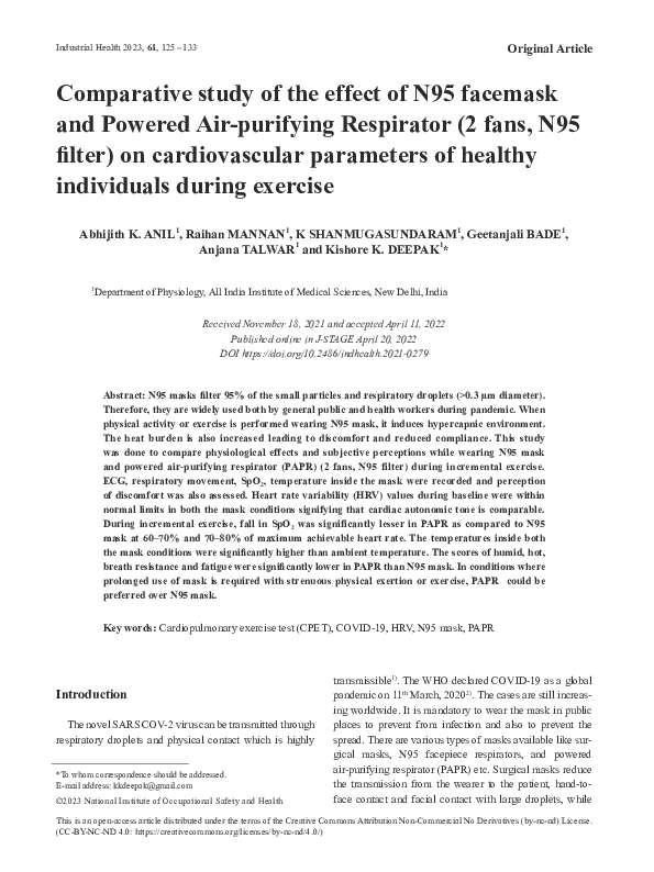 (PDF) Comparative study of the effect of N95 facemask and Powered Air