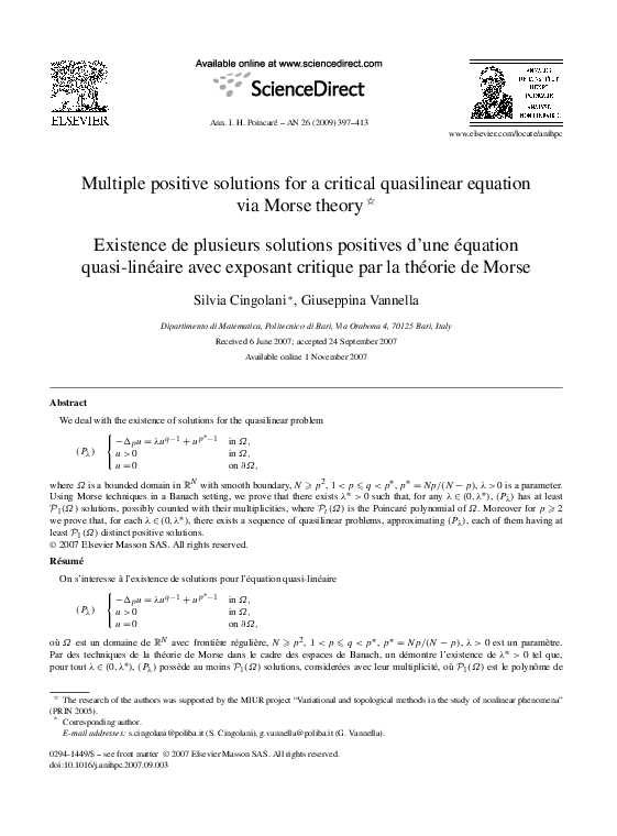 (PDF) Multiple positive solutions for a critical quasilinear equation ...