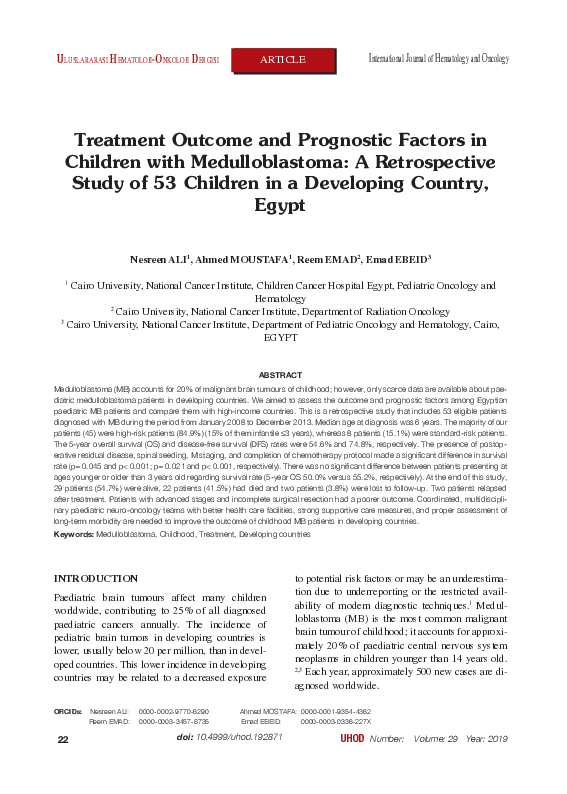 (PDF) Treatment Outcome and Prognostic Factors in Children with ...