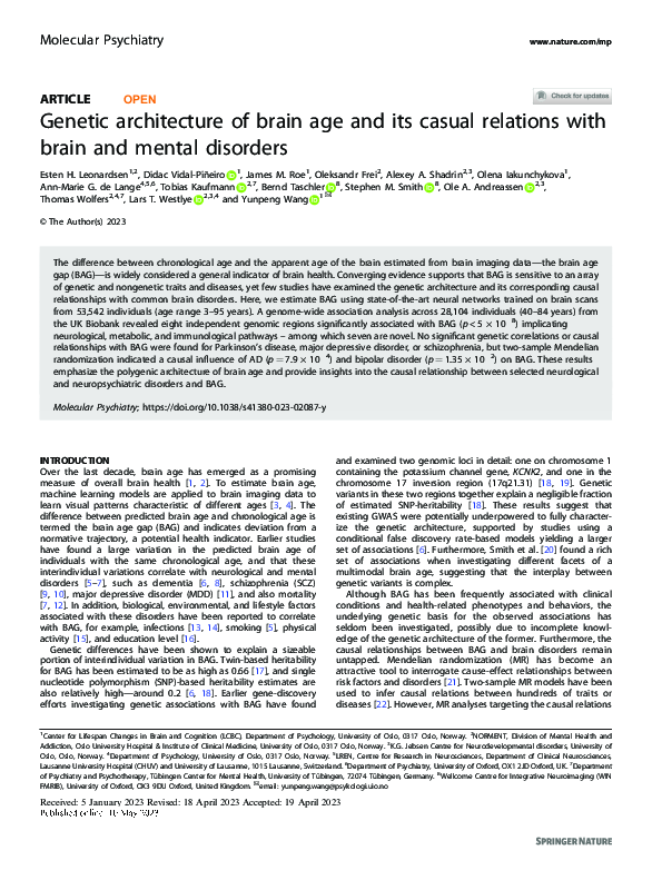 (PDF) Genetic architecture of brain age and its casual relations with ...