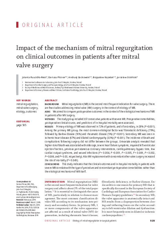 (PDF) Impact of the mechanism of mitral regurgitation on clinical ...
