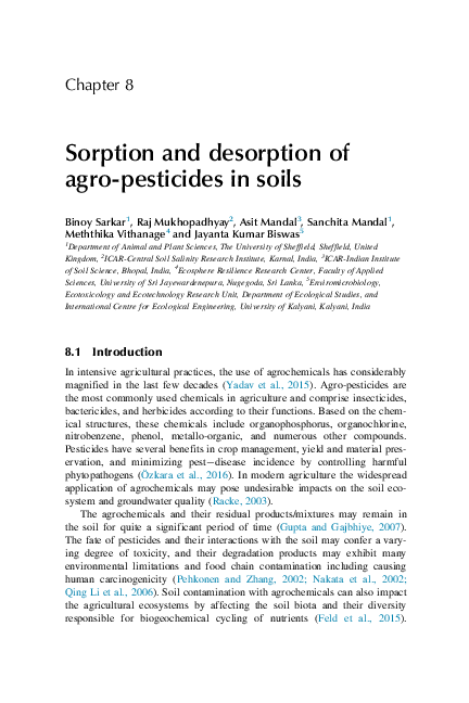 (PDF) Sorption and desorption of agro-pesticides in soils | Asit Mandal ...