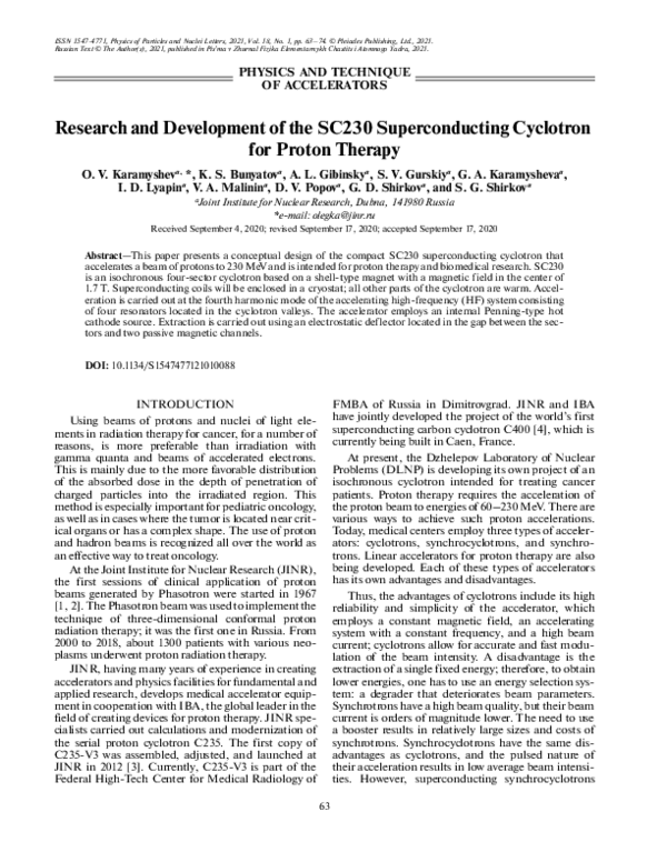 (PDF) Research and Development of the SC230 Superconducting Cyclotron ...