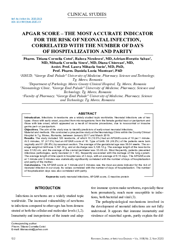 (PDF) APGAR score – the most accurate indicator for the risk of ...