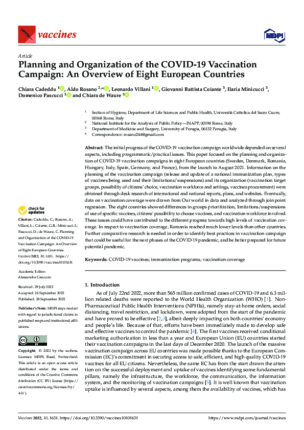 (PDF) Planning and Organization of the COVID-19 Vaccination Campaign ...