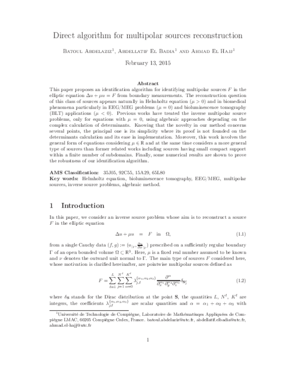 (PDF) Direct algorithm for multipolar sources reconstruction