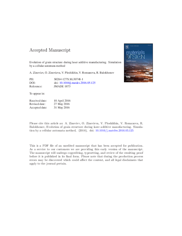 (PDF) Evolution of grain structure during laser additive manufacturing ...