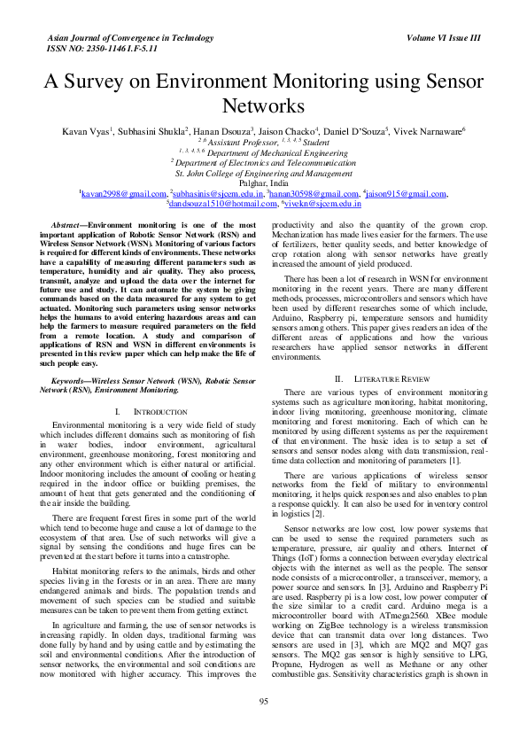 (PDF) A Survey on Environment Monitoring using Sensor Networks