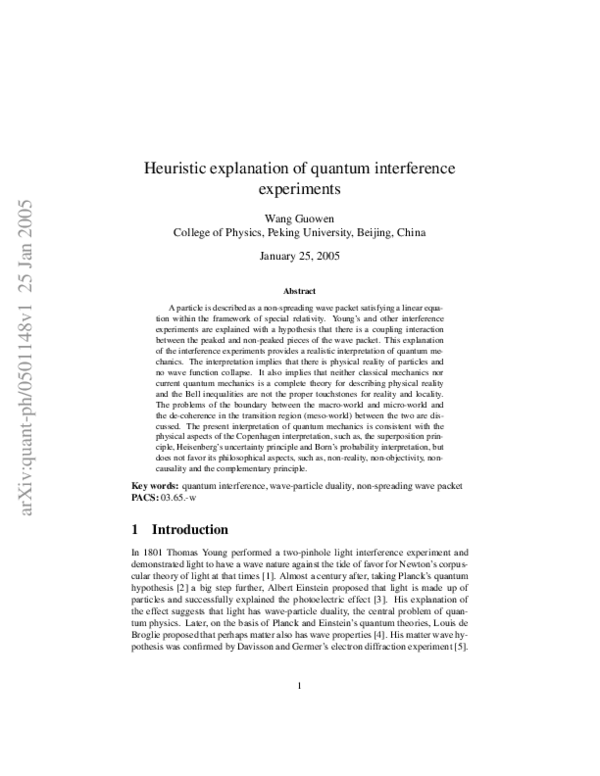 (PDF) Heuristic explanation of quantum interference experiments