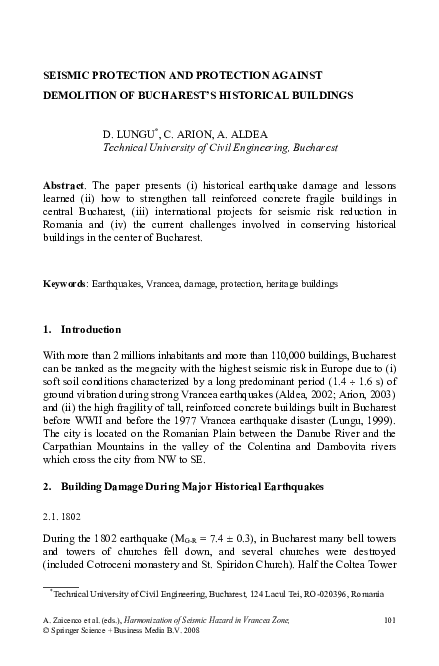 (PDF) Seismic Protection And Protection Against Demolition Of Bucharest ...