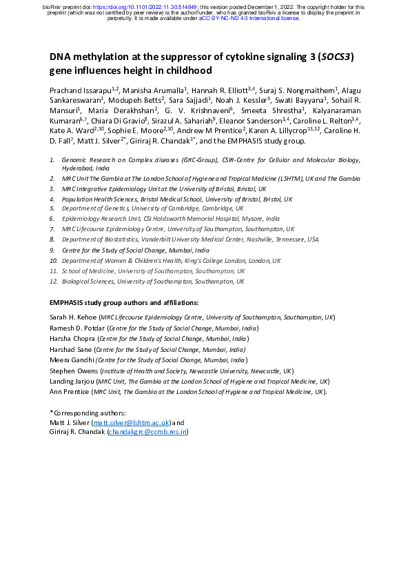 (PDF) DNA methylation at the suppressor of cytokine signaling 3 (SOCS3 ...