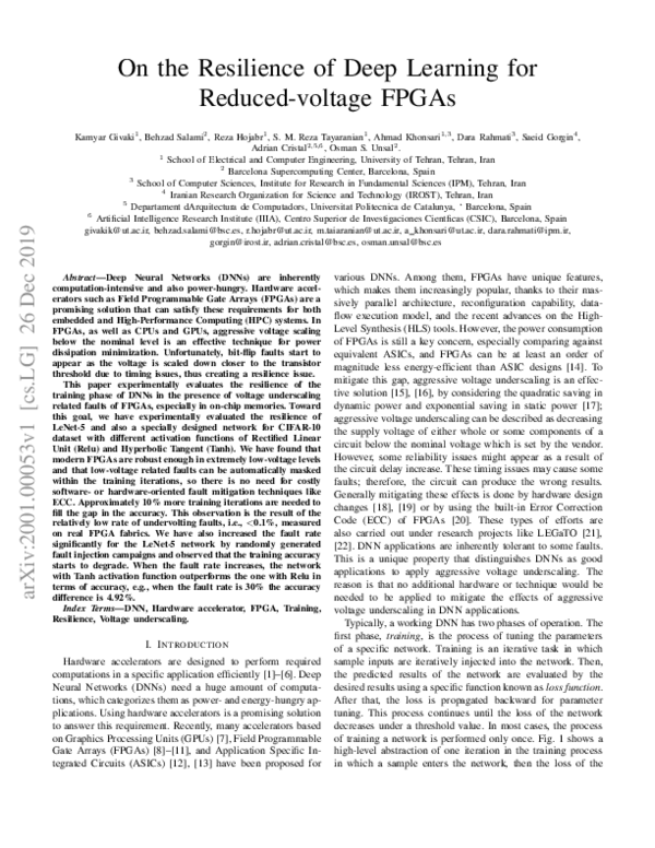 (PDF) On the Resilience of Deep Learning for Reduced-voltage FPGAs