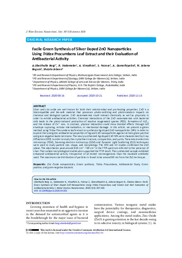 (PDF) Facile green synthesis of silver doped ZnO nanoparticles using ...