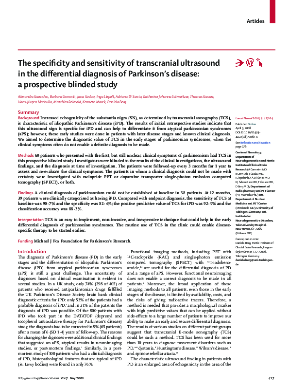 (PDF) The specificity and sensitivity of transcranial ultrasound in the ...