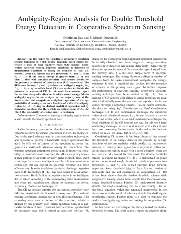 (PDF) Ambiguity-region analysis for double threshold energy detection ...