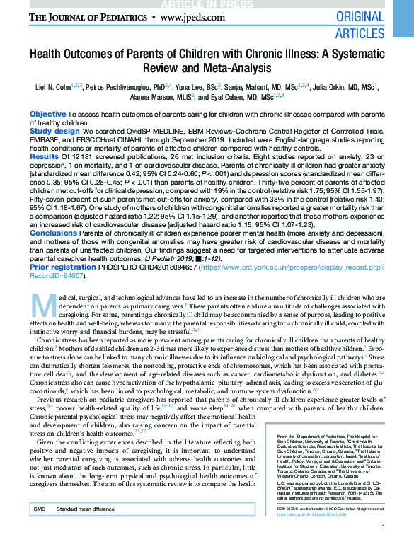 (PDF) Health Outcomes of Parents of Children with Chronic Illness: A ...