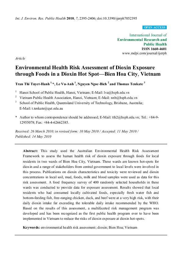 (PDF) Environmental Health Risk Assessment of Dioxin Exposure through ...
