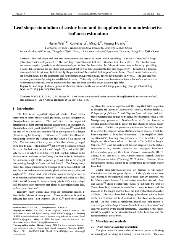 (PDF) Leaf shape simulation of castor bean and its application in ...