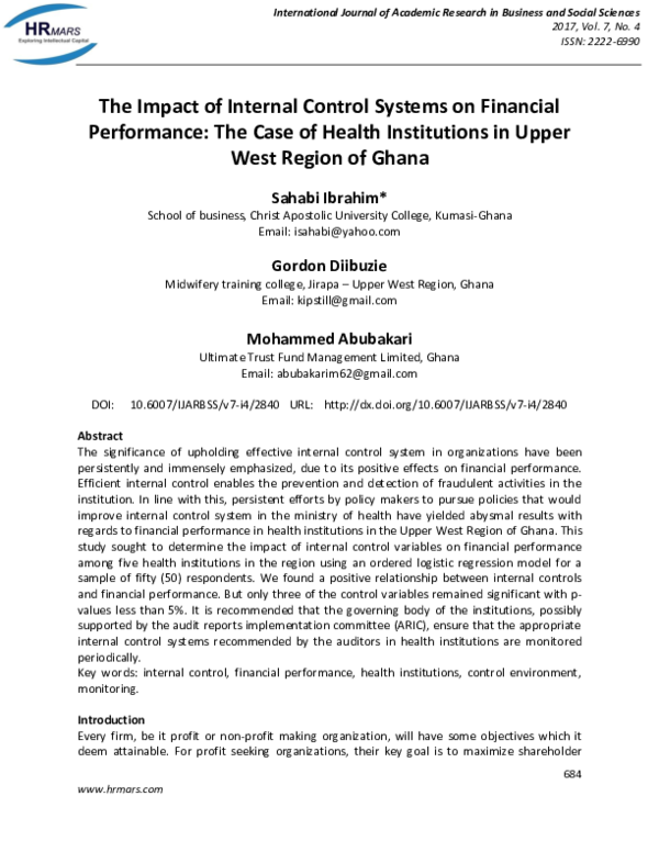 (PDF) The Impact of Internal Control Systems on Financial Performance ...