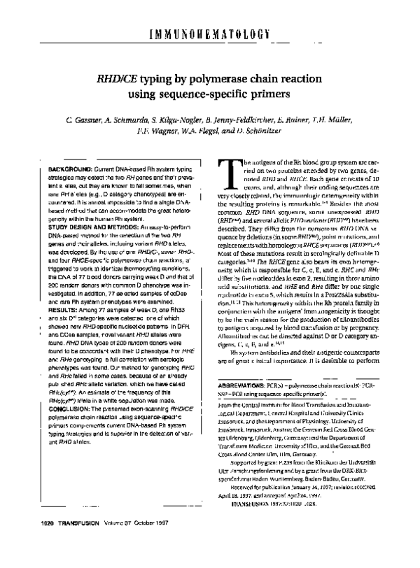  pdf rhd ce typing by polymerase chain reaction using sequence