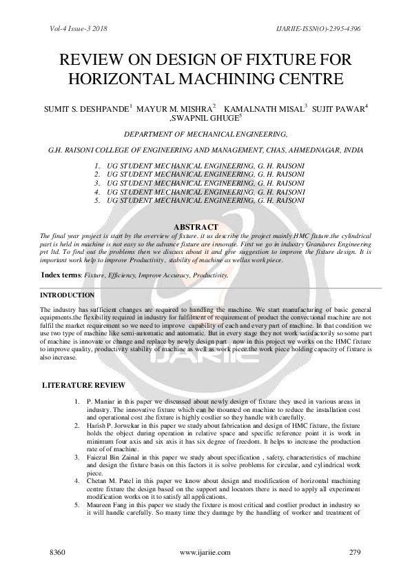 (PDF) Review on Design of Fixture for Horizontal Machining Centre