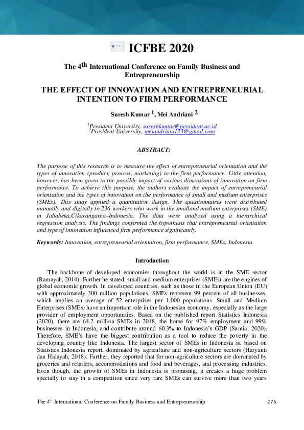 (PDF) The Effect of Innovation and Entrepreneurial Intention to Firm ...