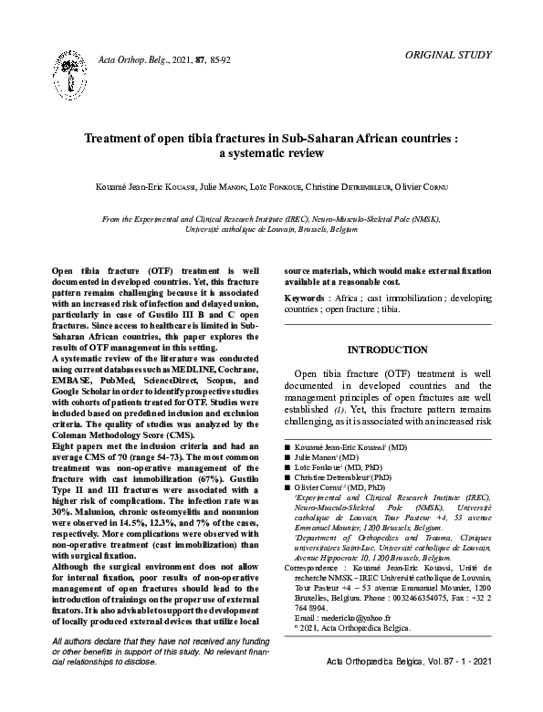 (PDF) Treatment of open tibia fractures in Sub-Saharan African ...
