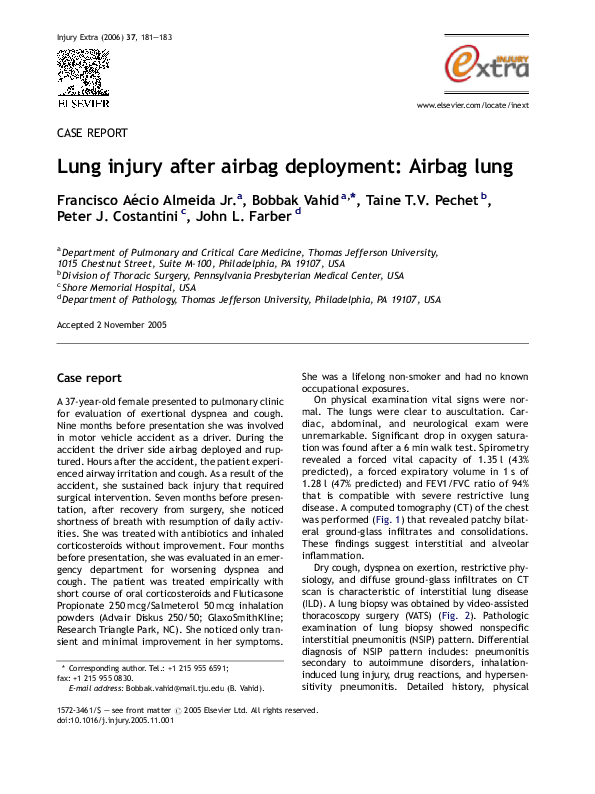(PDF) Lung injury after airbag deployment Airbag lung Francisco