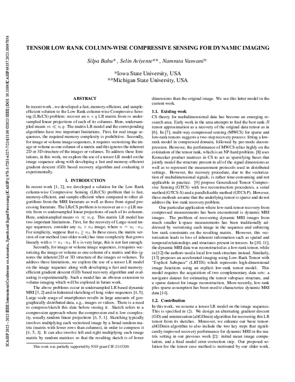 (PDF) Tensor Low Rank Column-Wise Compressive Sensing for Dynamic Imaging