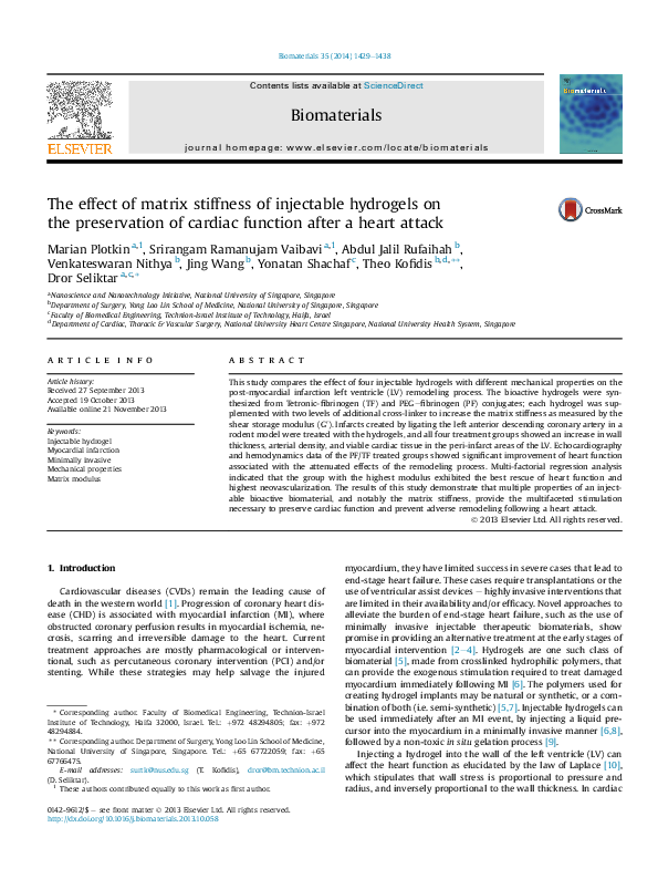 (PDF) The effect of matrix stiffness of injectable hydrogels on the ...