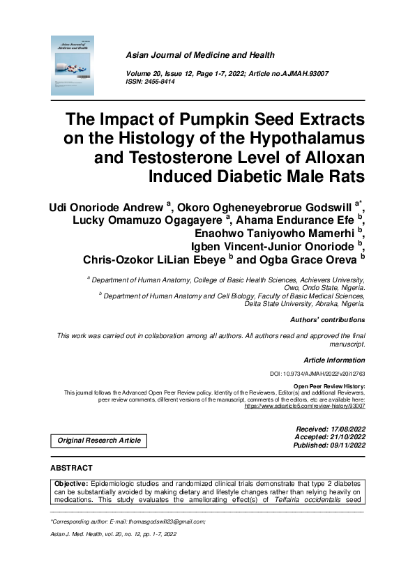 (PDF) The Impact of Pumpkin Seed Extracts on the Histology of the