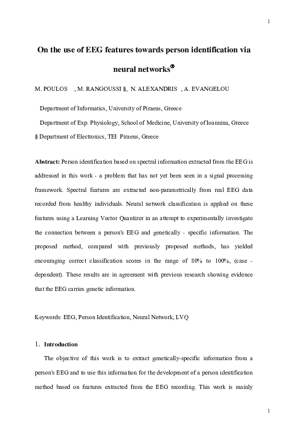 (PDF) On the use of EEG features towards person identification via ...