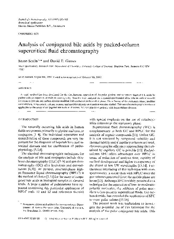 (PDF) Analysis of conjugated bile acids by packedcolumn supercritical fluid chromatography