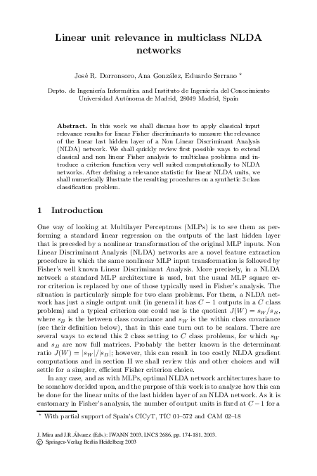 (PDF) Linear unit relevance in multiclass NLDA networks
