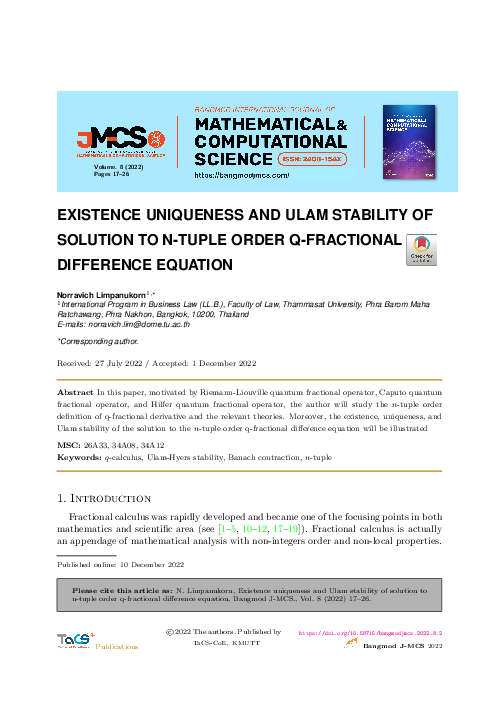 (PDF) Existence Uniqueness and Ulam Stability of Solution to N-Tuple ...