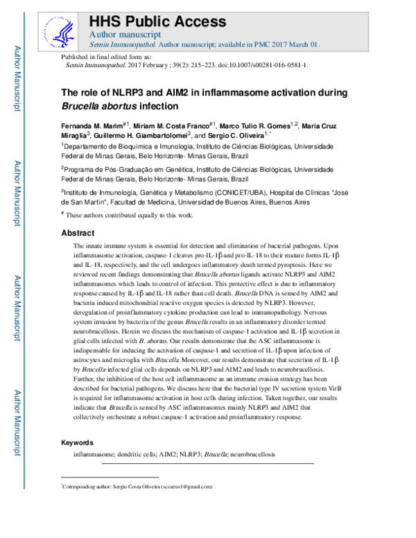 (PDF) The role of NLRP3 and AIM2 in inflammasome activation during ...