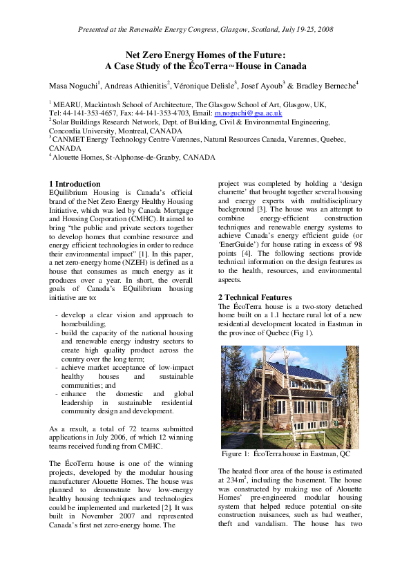 (PDF) Net Zero Energy Homes of the Future: A Case Study of the ÉcoTerra